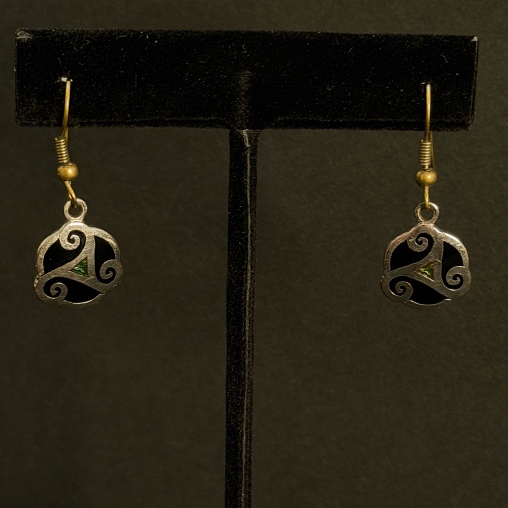 Celtic-Inspired Black and Green Drop Earrings
